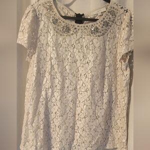 LOFT Cream Lace Top with Silver Embellishments